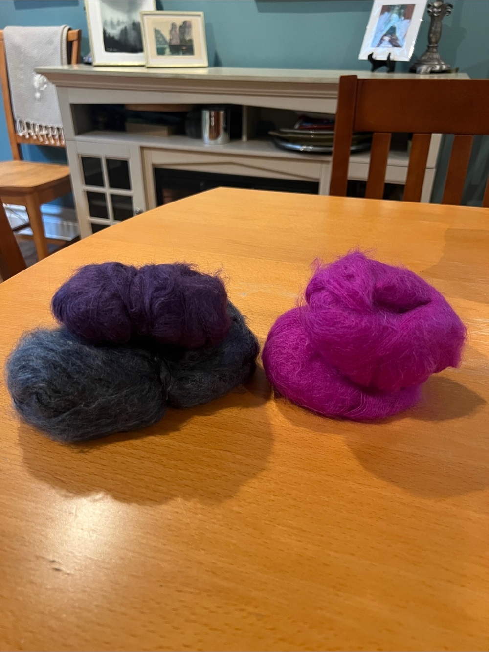 Mohair Yarn Set Skeins Dark Purple, Navy, and Fuchsia